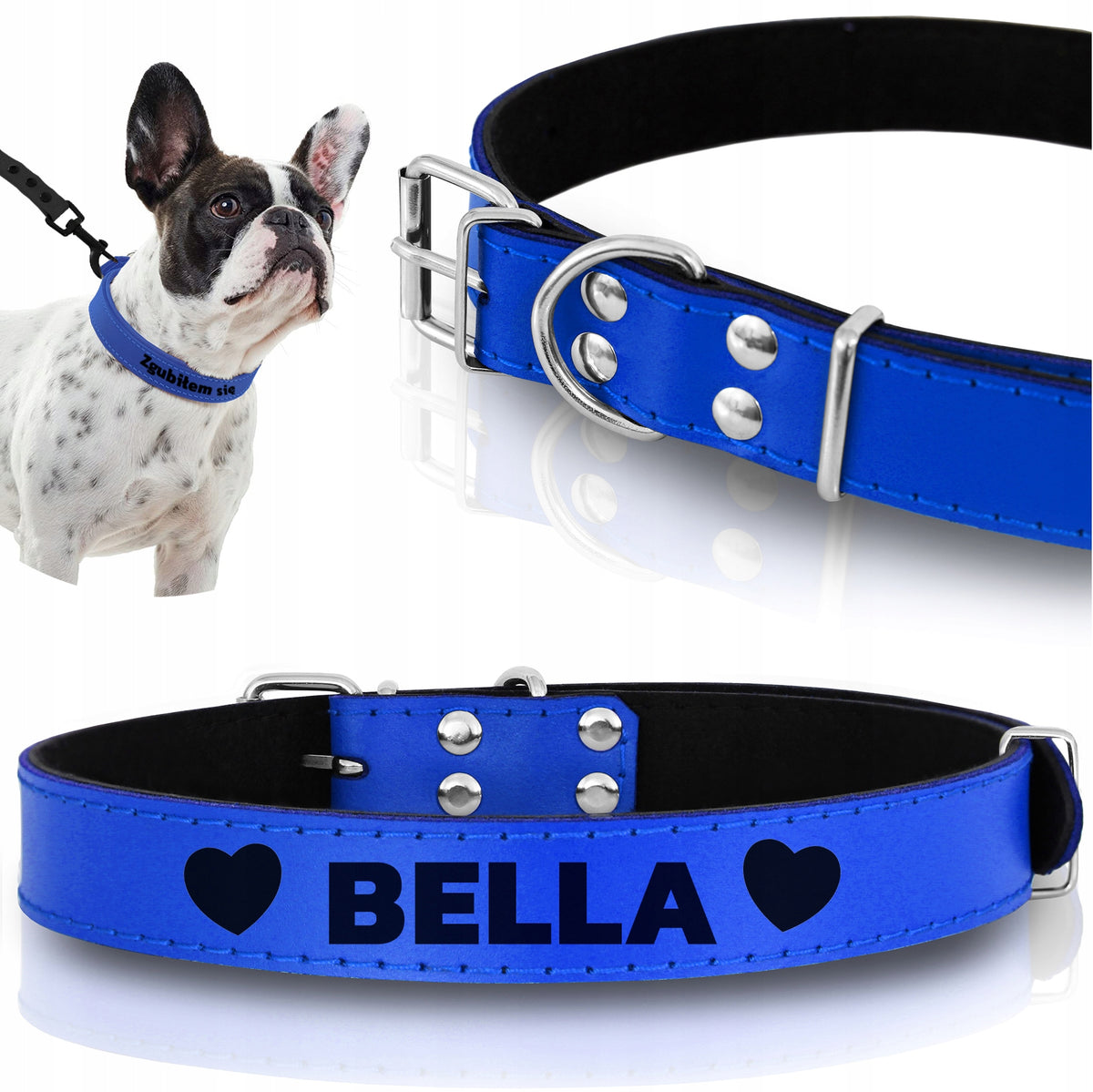 DOG LEATHER COLLAR WITH ENGRAVING ENGRAVED 48-62 XL