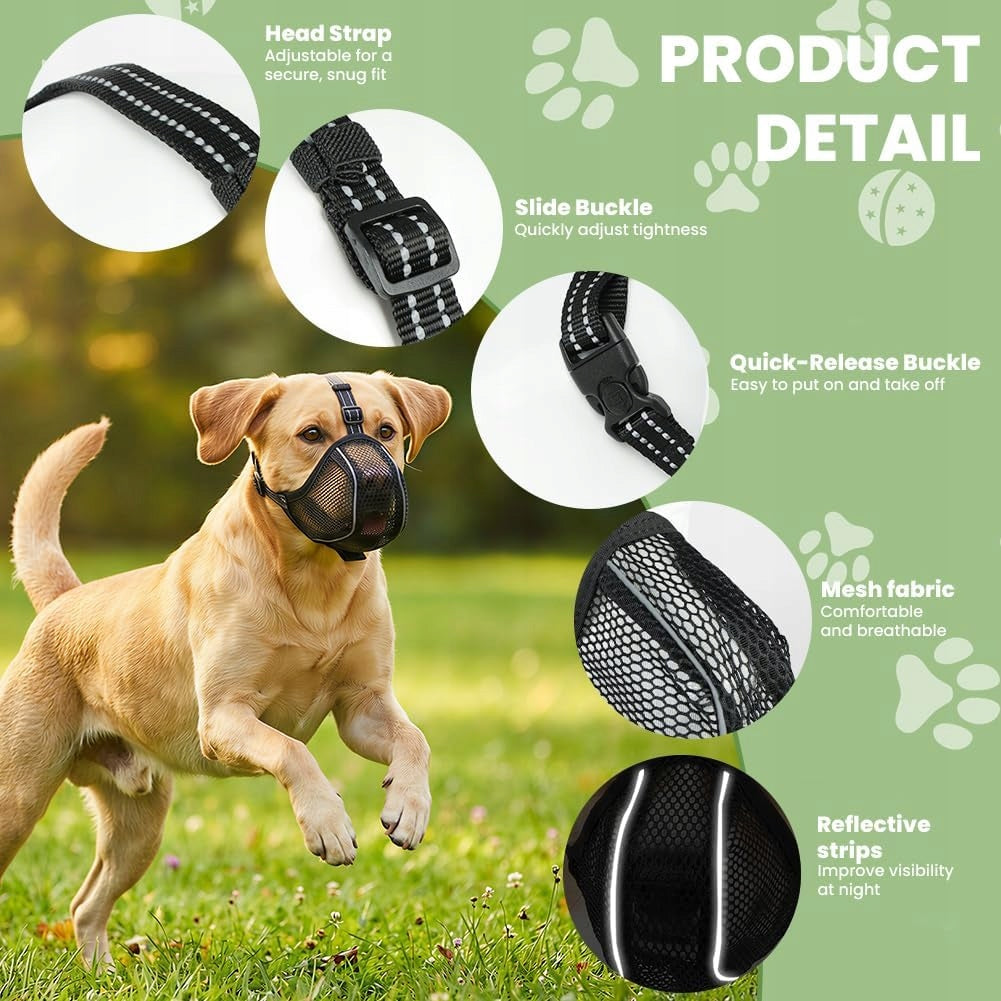 DOG MUZZLE BREATHABLE ADJUSTABLE REFLECTIVE MESH