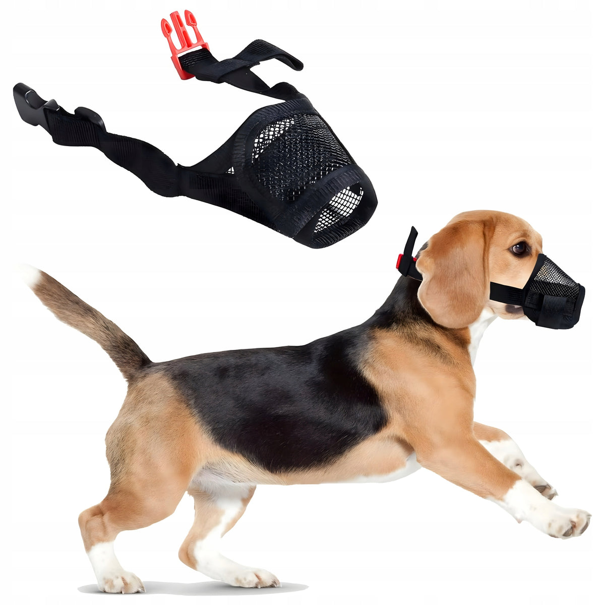 DOG MUZZLE MATERIAL 14-20 cm WITH MESH ADJUSTABLE LIGHTWEIGHT STRONG S-M
