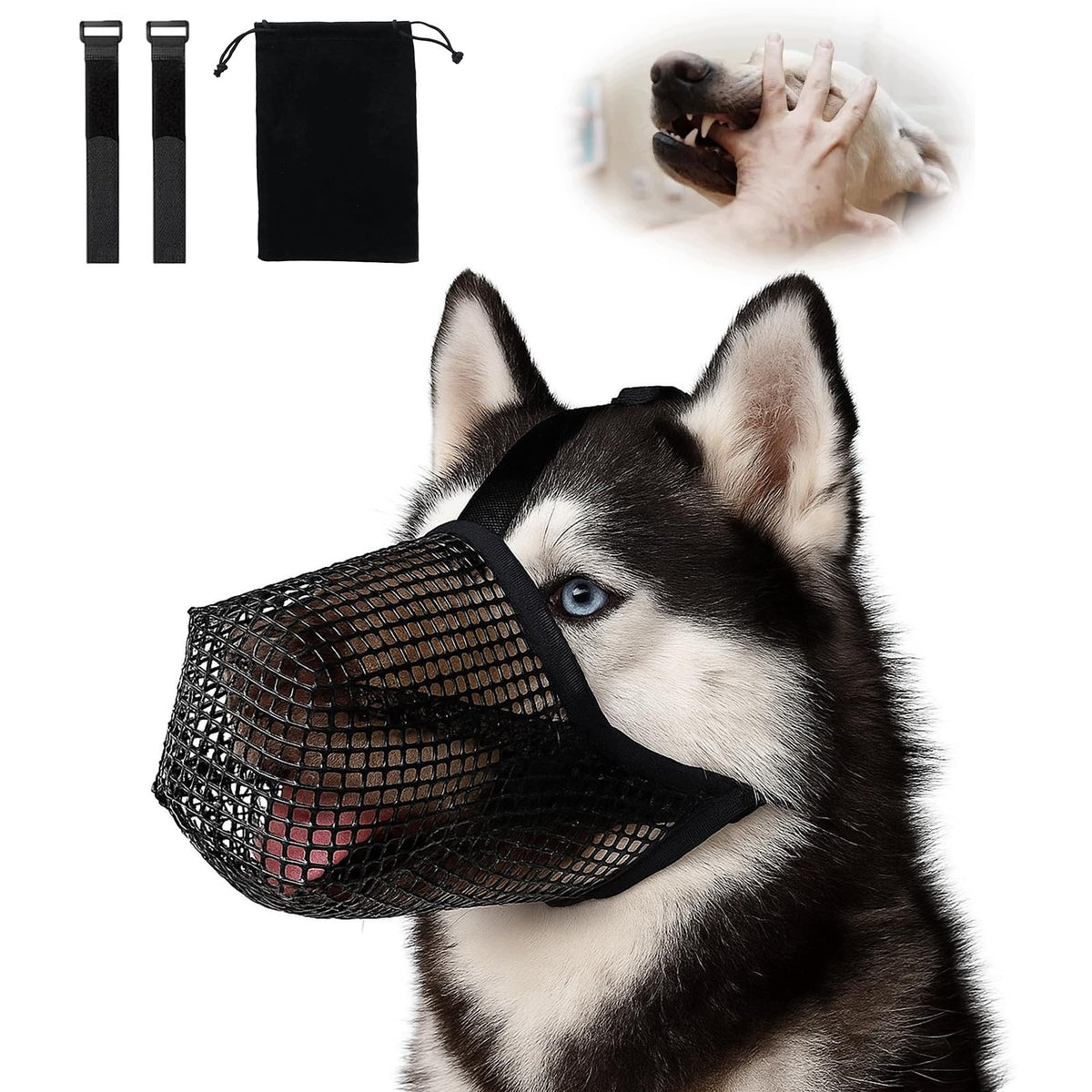 DOG MUZZLE MESH BREATHABLE ADJUSTABLE SIZE M BLACK