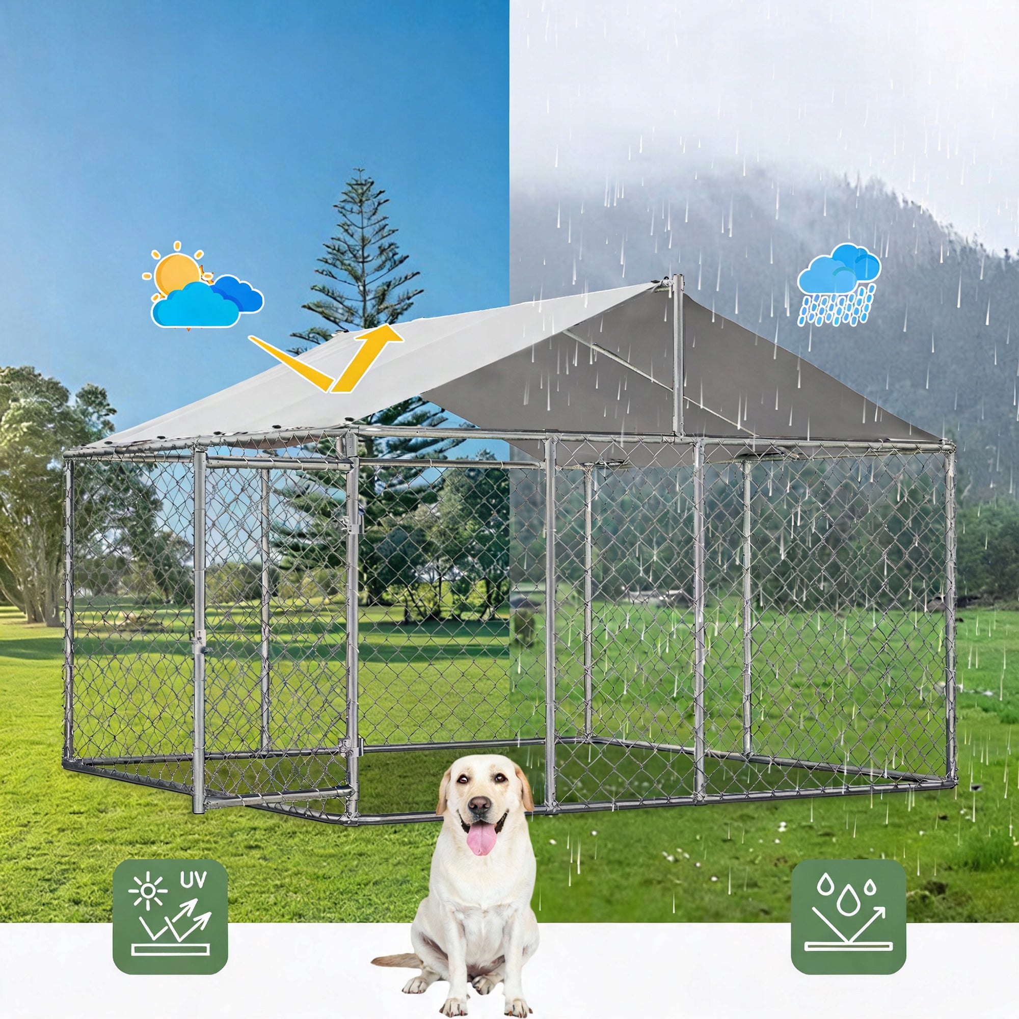 DOG PLAYPEN SPACIOUS WITH GALVANIZED STEEL ROOF AND SAFE GATE Length 230 cm