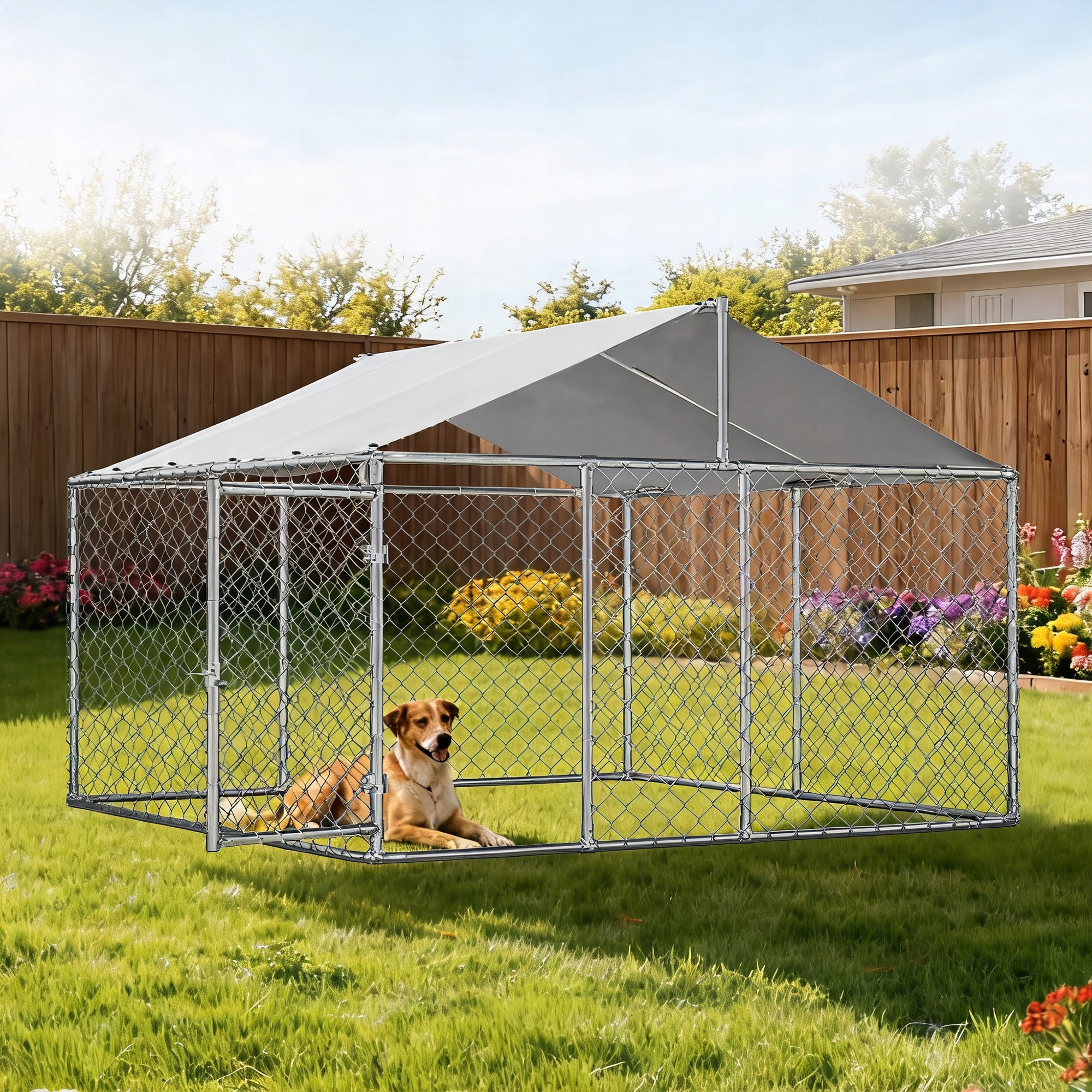 DOG PLAYPEN SPACIOUS WITH GALVANIZED STEEL ROOF AND SAFE GATE Packaging status original