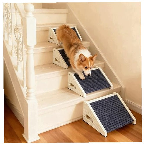 DOG RAMP WOODEN NON-SLIP ANIMAL STAIRS 4 PCS STEEL