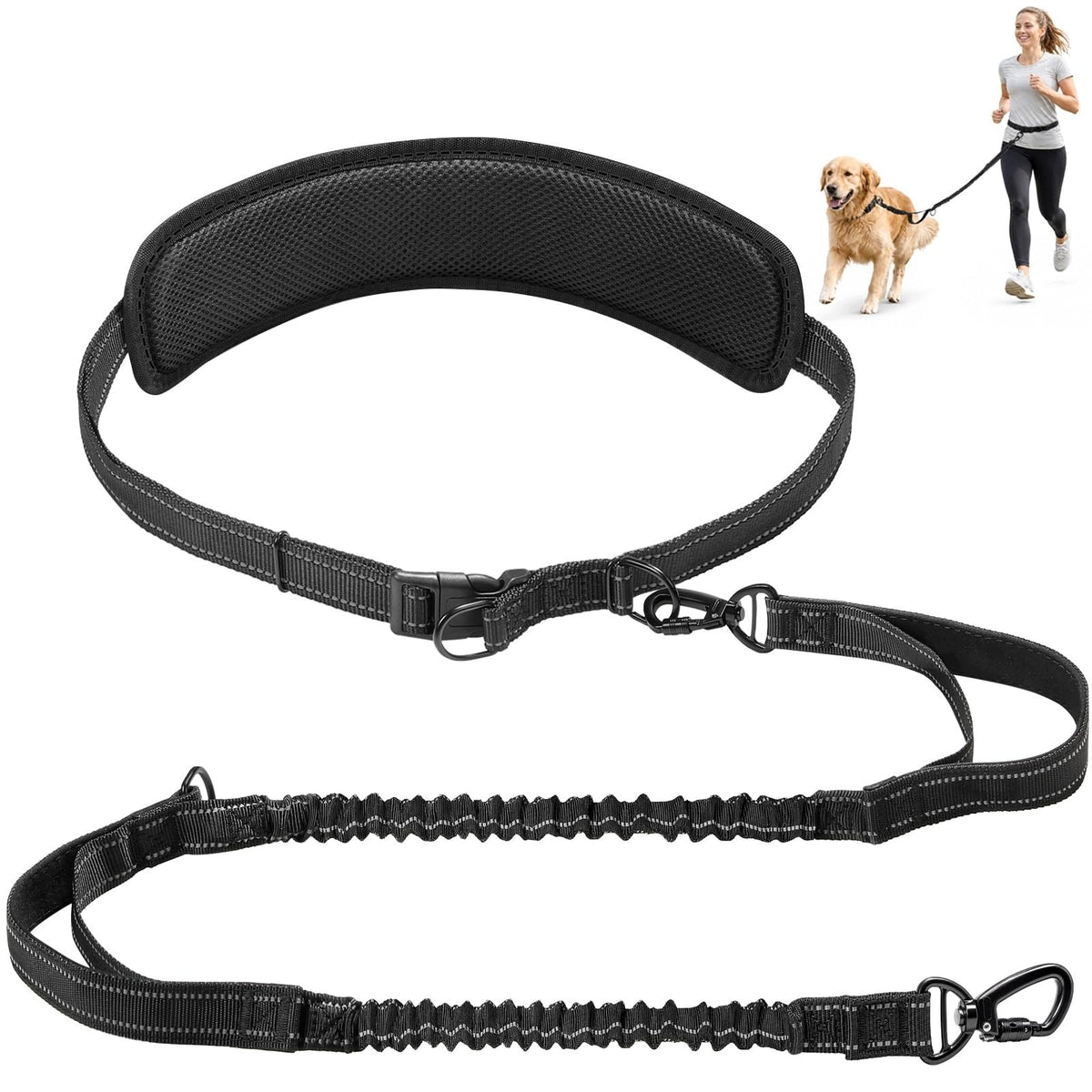 DOG RUNNING LEASH LONG ELASTIC WITH HIP BELT