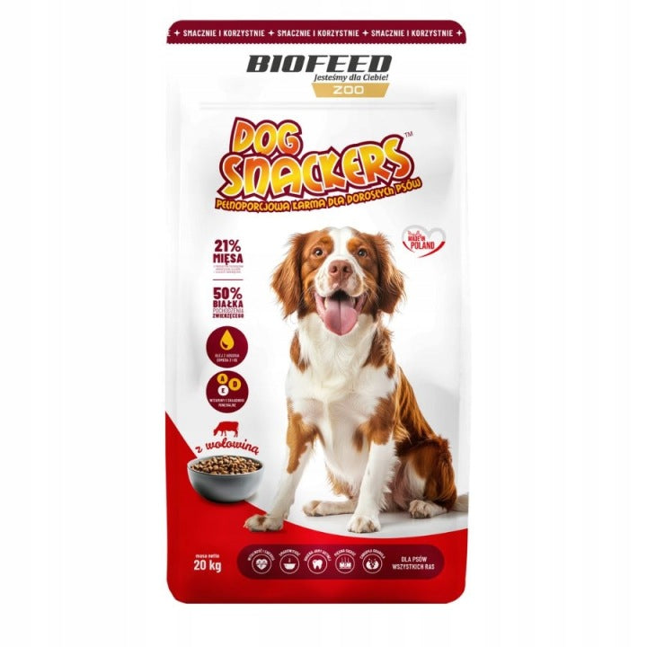 DOG SNACKERS Medium Large Breed Adult Dog Food BEEF 20kg Brand BioFeed