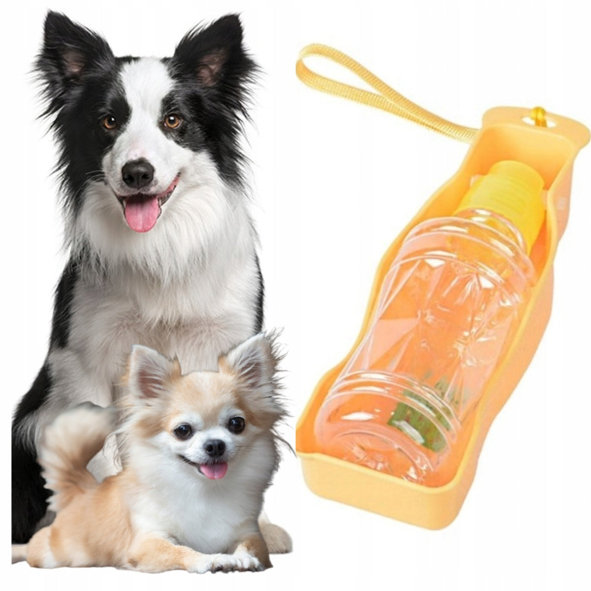 DOG TOURIST BOTTLE Wesoły Pupil with Bowl Drinker 450 ml Yellow