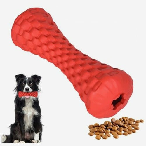 DOG TOY TEETHER DUMBBELL NATURAL SQUEAKY RUBBER MEDIUM for home