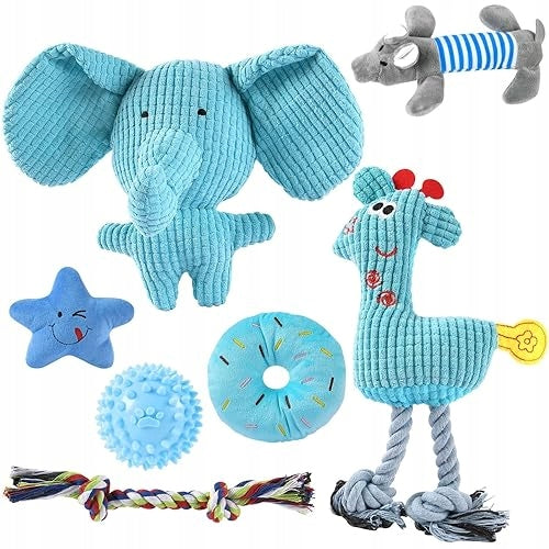 DOG TOYS SET OF 7 PLUSH SQUEAKY PUPPIES GIFT