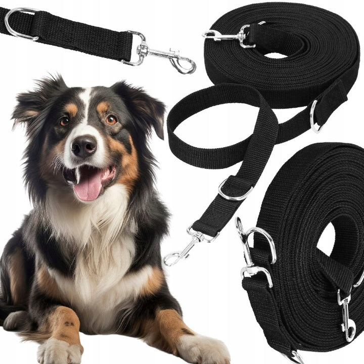 DOG TRAINING LEASH TAPE 10M STRONG ROPE BLACK LONG TRAINING