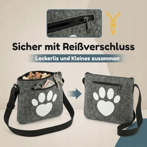 DOG TREAT BAG FELT GREY WITH ZIPPER GIFT FOR HOME Brand no brand