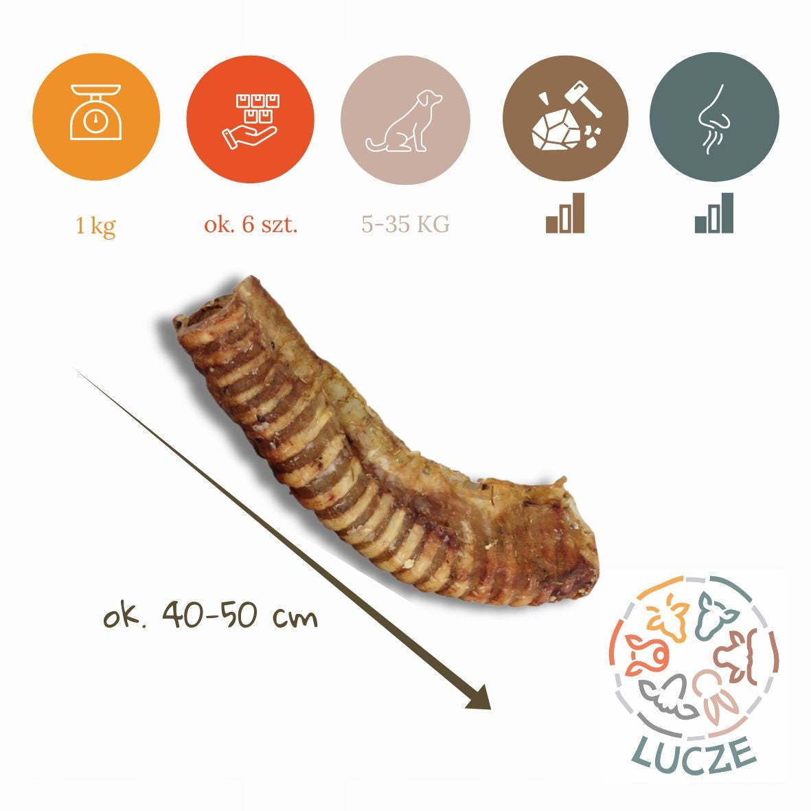 DOG TREAT Beef Trachea LONG Dried 1kg NATURAL Teether Manufacturer code 5904405538029
