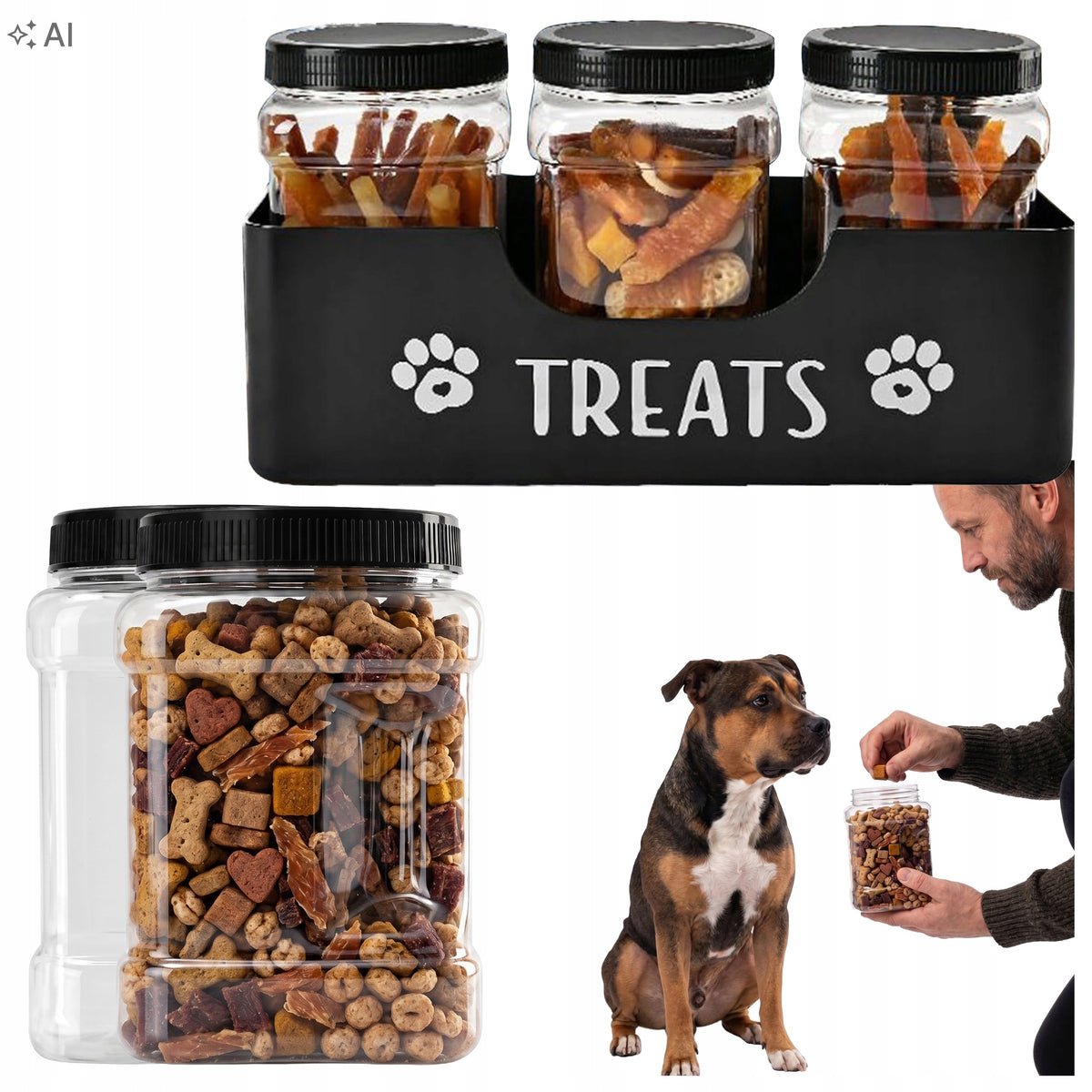 DOG TREAT CONTAINER Container Dog Taste Jar with Basket L