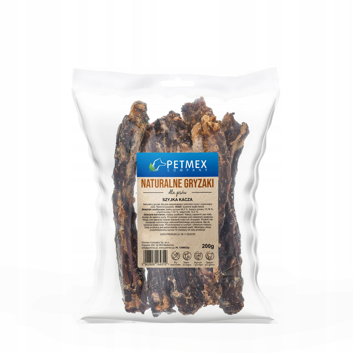 DOG TREAT DOG FLAVOR TEETHER NATURAL DUCK NECK 200G PETMEX Volume 200 ml