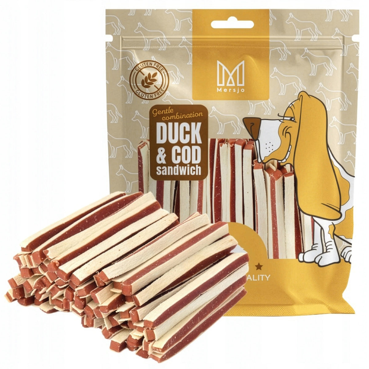 DOG TREAT - Sandwich, soft duck and fish strips GRAIN FREE 500g