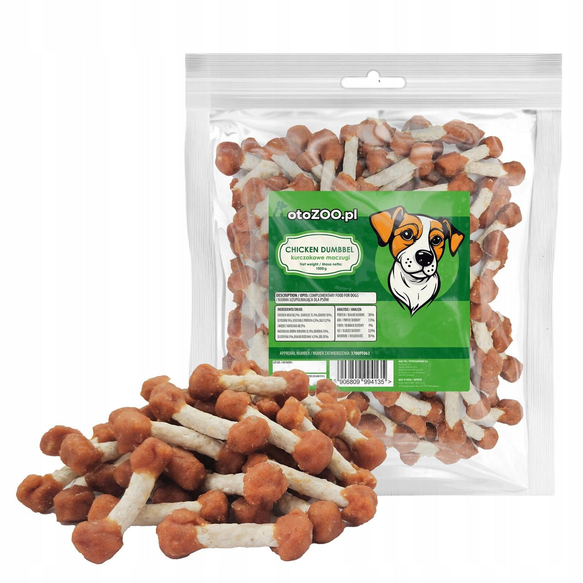 DOG TREATS CHICKEN TREATS CLUBS DUMBBELLS 1KG MEGA PACK