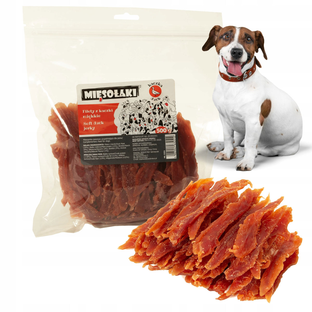 DOG TREATS MIĘSOŁAKI SOFT DUCK FILLETS 500G Packaging status original