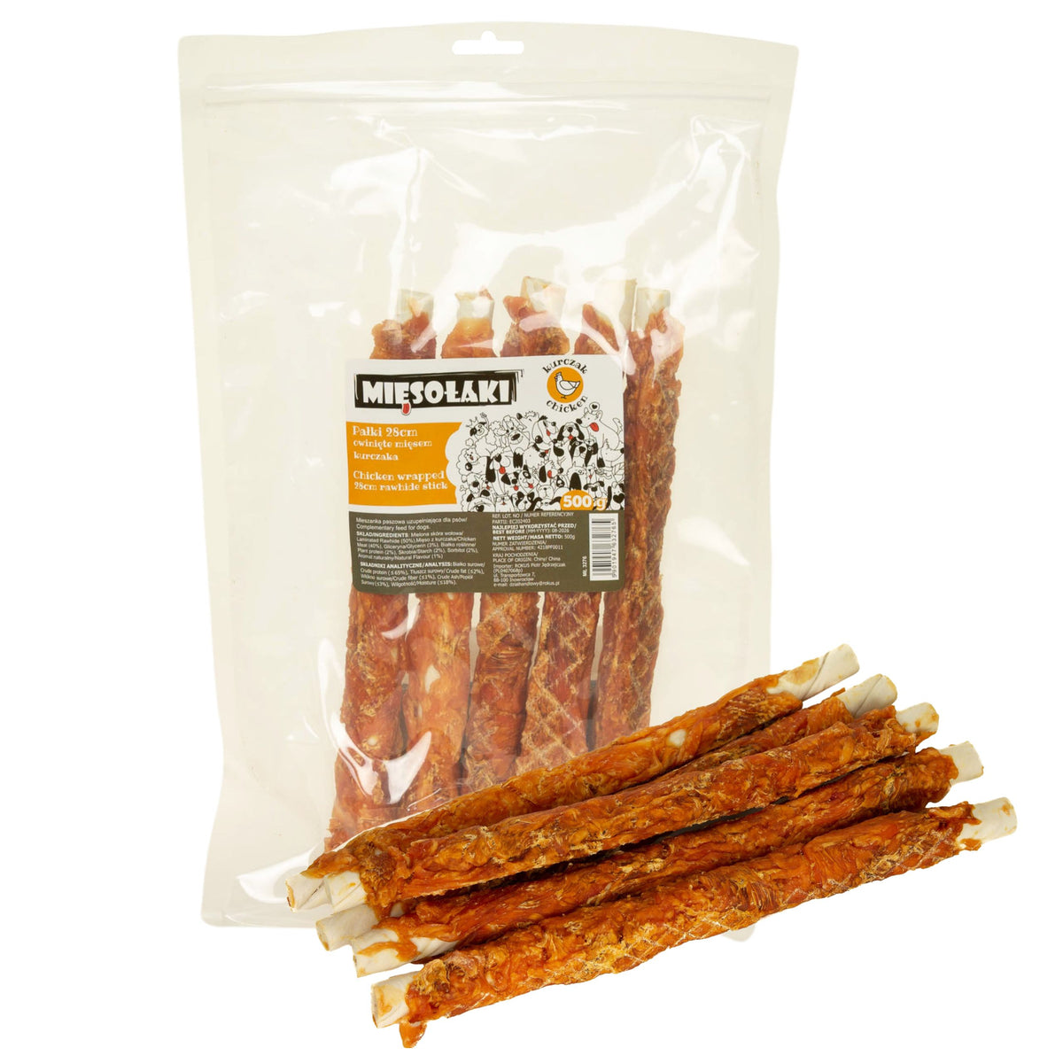 DOG TREATS MIĘSOŁAKI STICKS LONG WRAPPED IN CHICKEN 28CM 500G