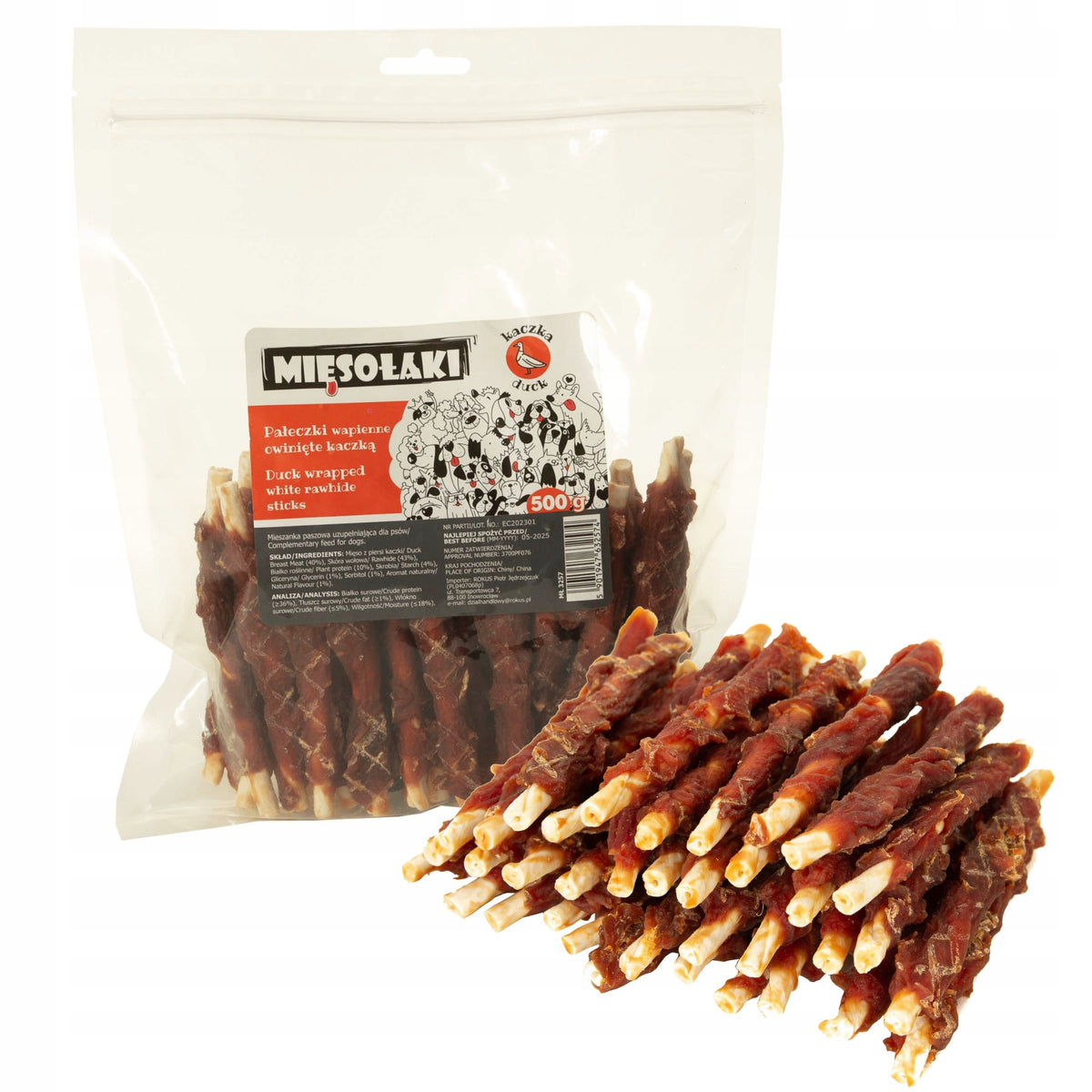 DOG TREATS MIĘSOŁAKI STICKS WRAPPED IN DUCK MEAT 500G