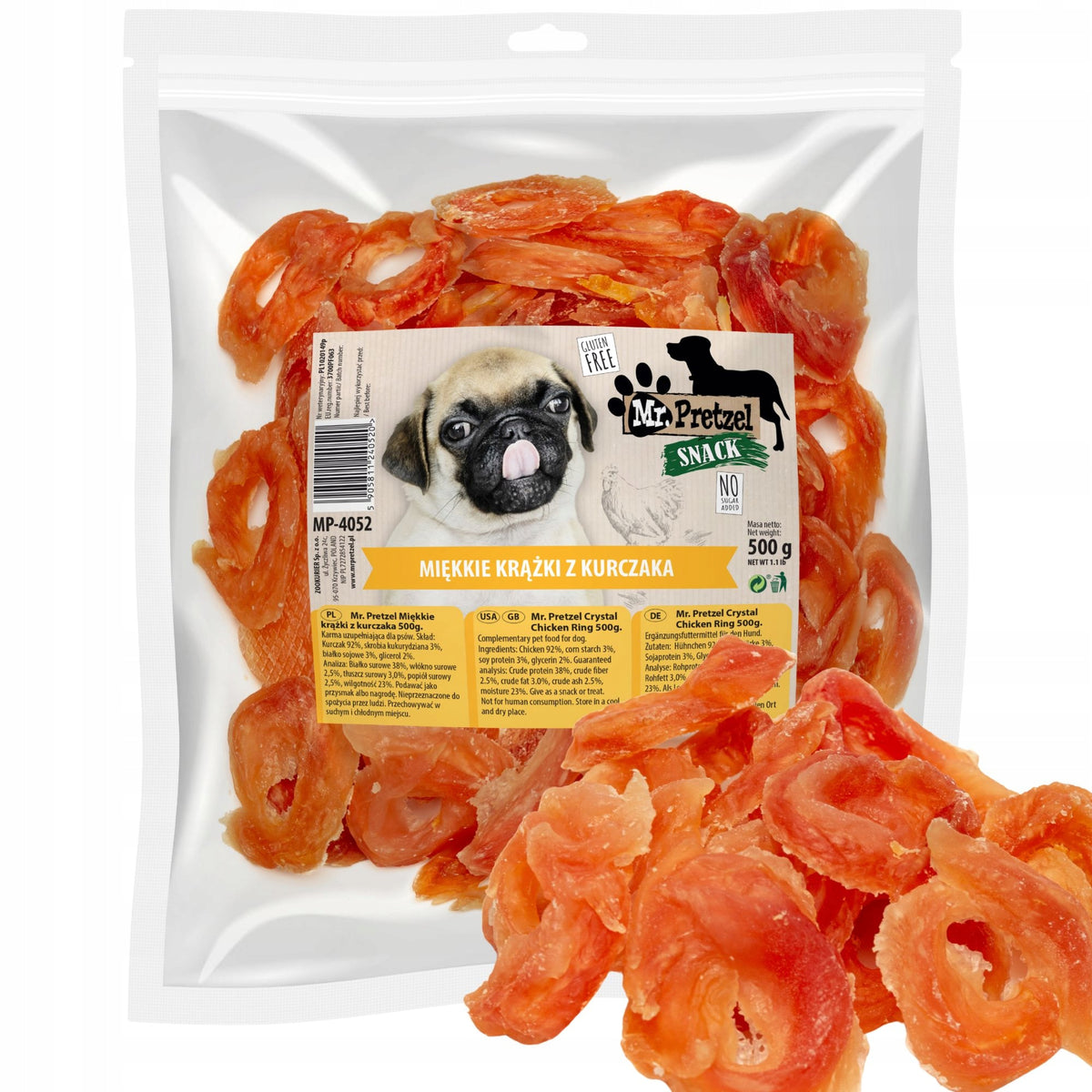 DOG TREATS SOFT CHICKEN RINGS 500G MR PRETZEL Packaging status original