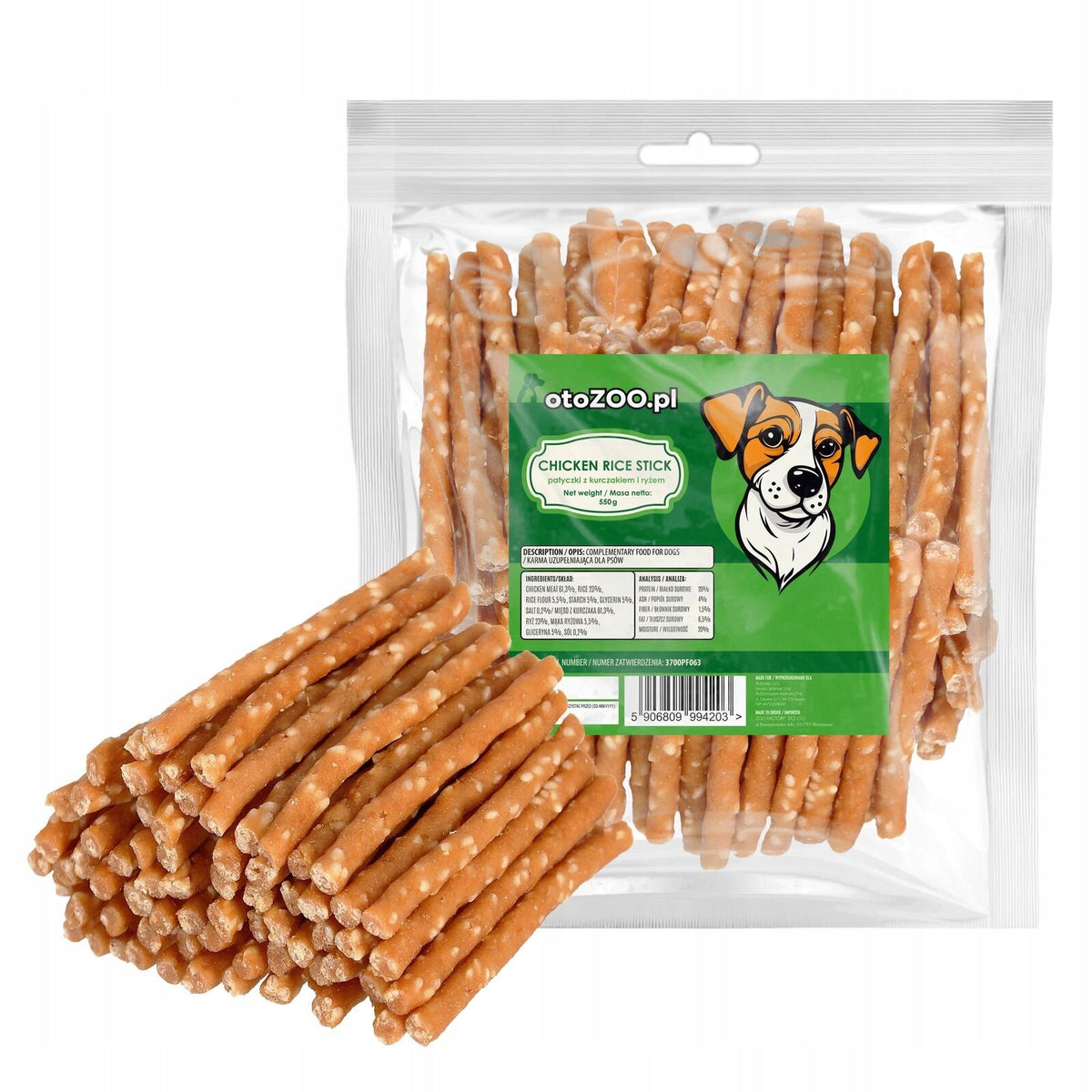 DOG TREATS SOFT STICKS WITH CHICKEN AND RICE 500G +10% FREEBIE