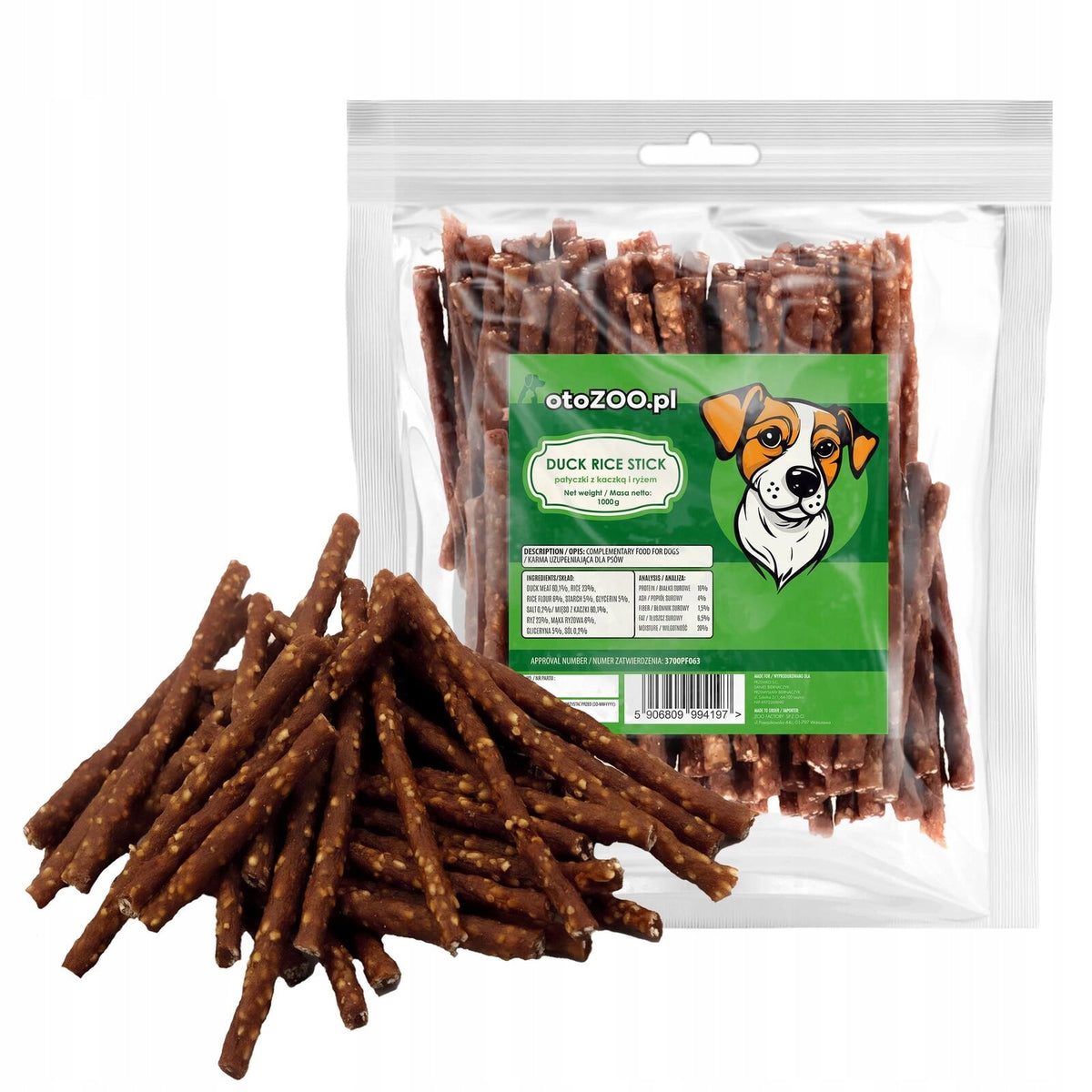 DOG TREATS SOFT STICKS WITH DUCK AND RICE 1KG MEGA PACK