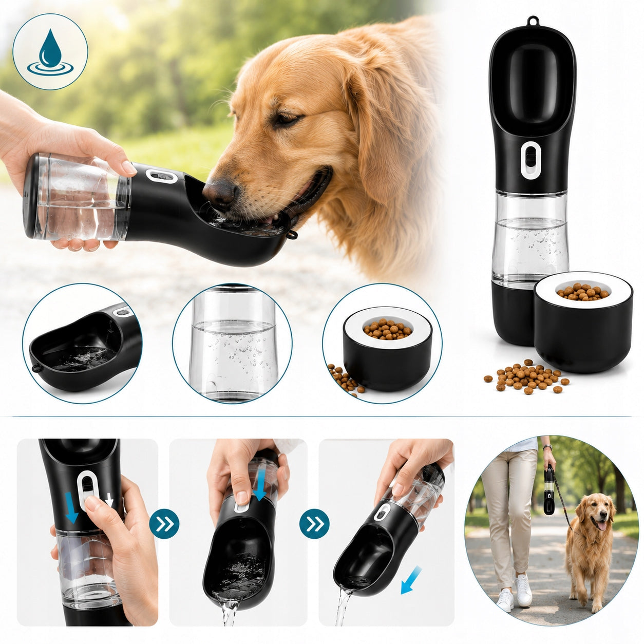 DOG WATER BOTTLE 3in1 DRINKER + BOWL + FOOD CONTAINER Brand no brand