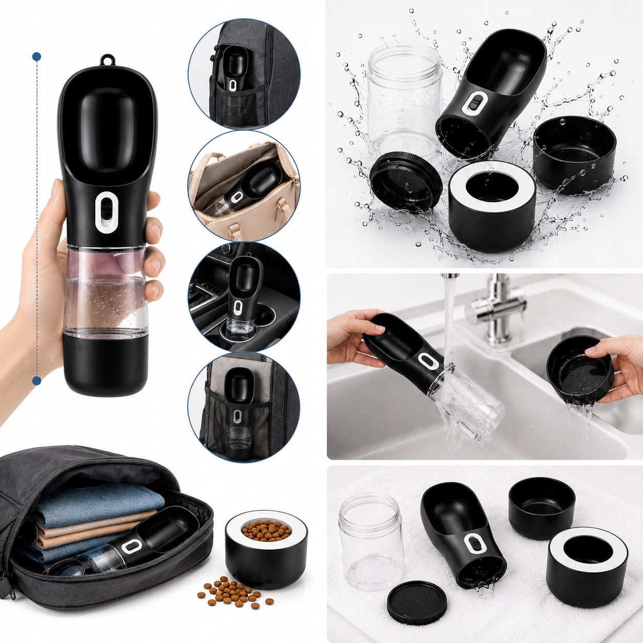 DOG WATER BOTTLE 3in1 DRINKER + BOWL + FOOD CONTAINER Capacity 380 l