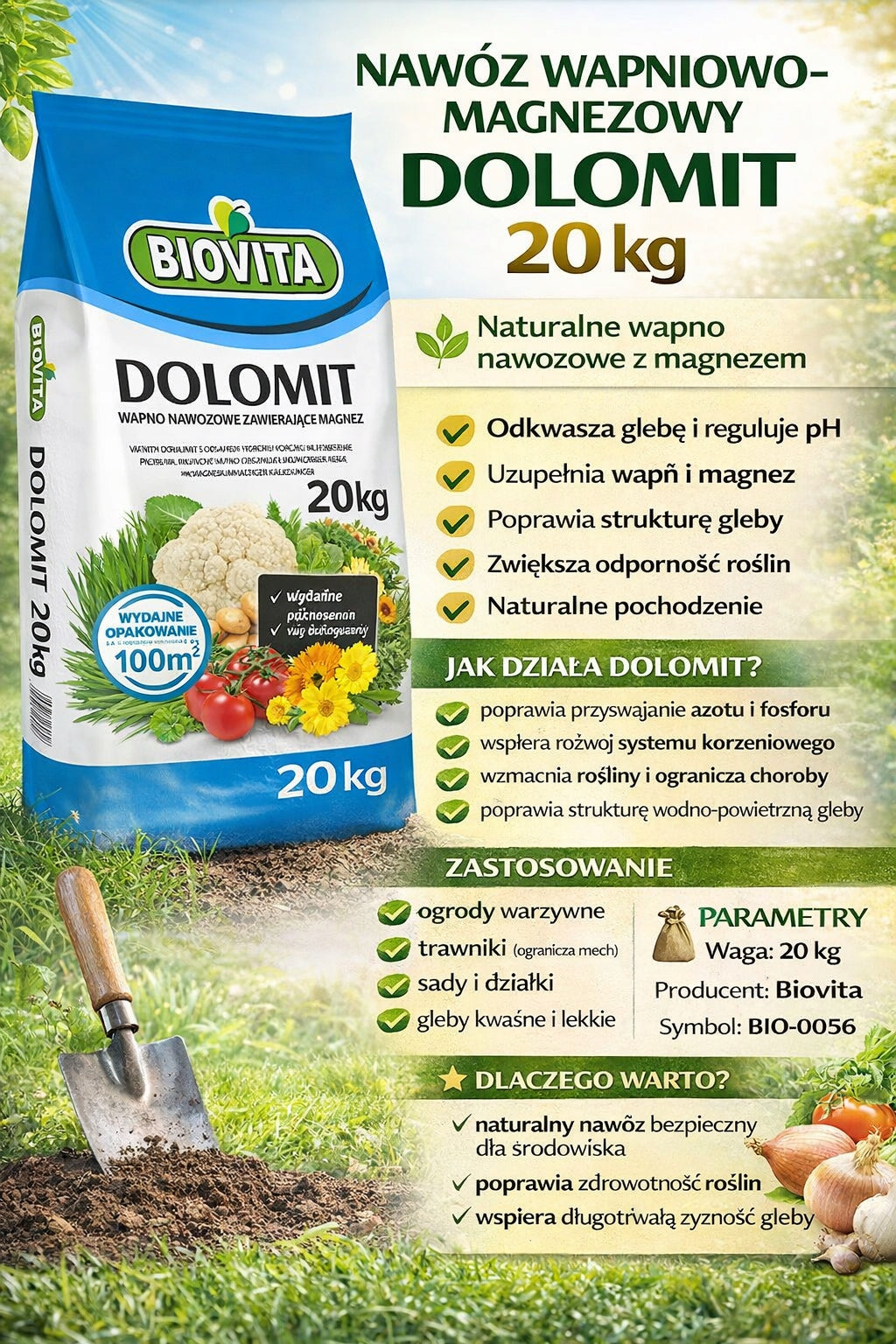 DOLOMITE FERTILIZER LIME 20kg + MAGNESIUM DEACIDIFIES THE GROUND LAWNS GARDEN Manufacturer Biovita