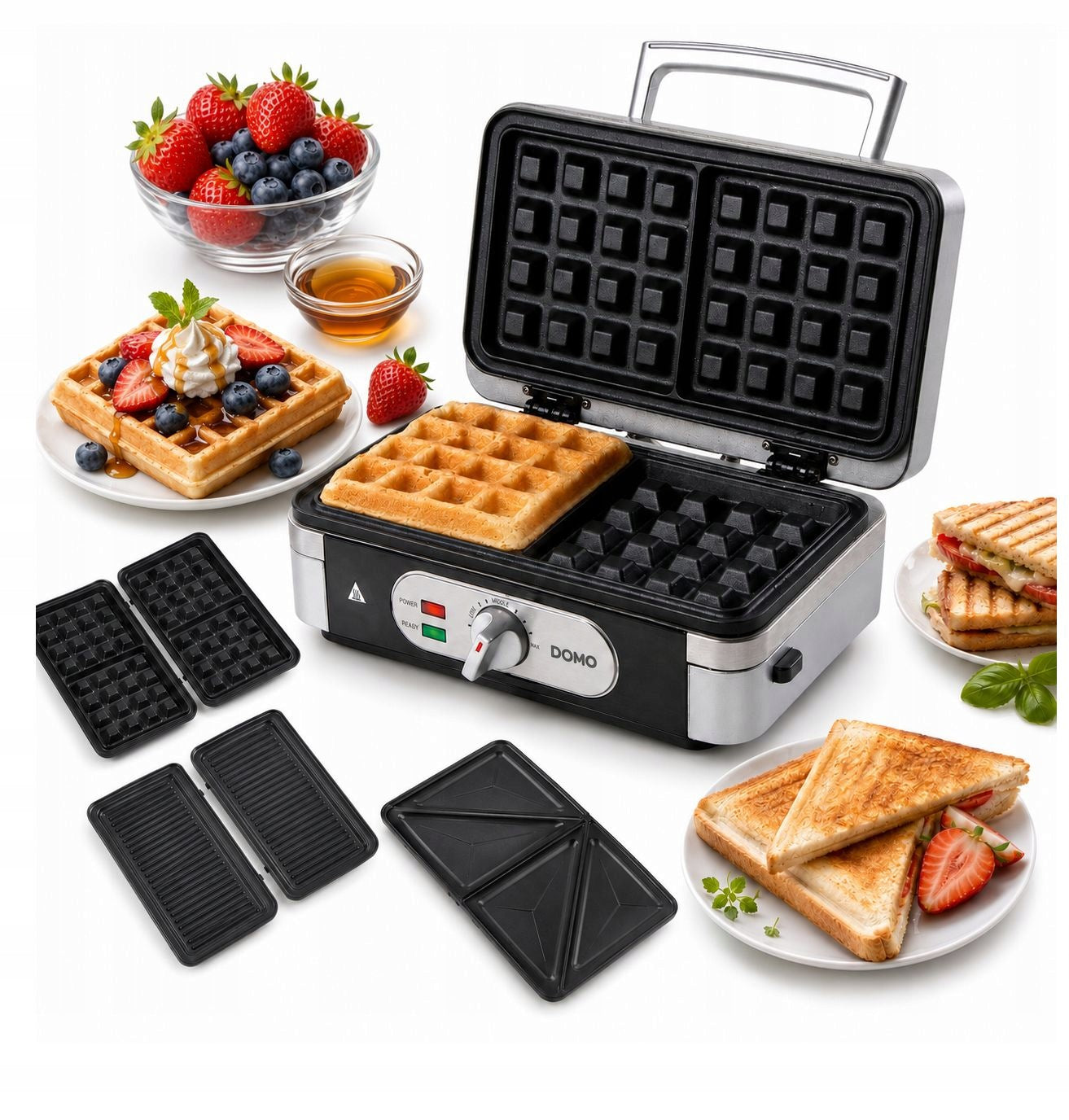 DOMO DO9136C waffle maker 2 crispy waffles 3in1 toast grill adjustment