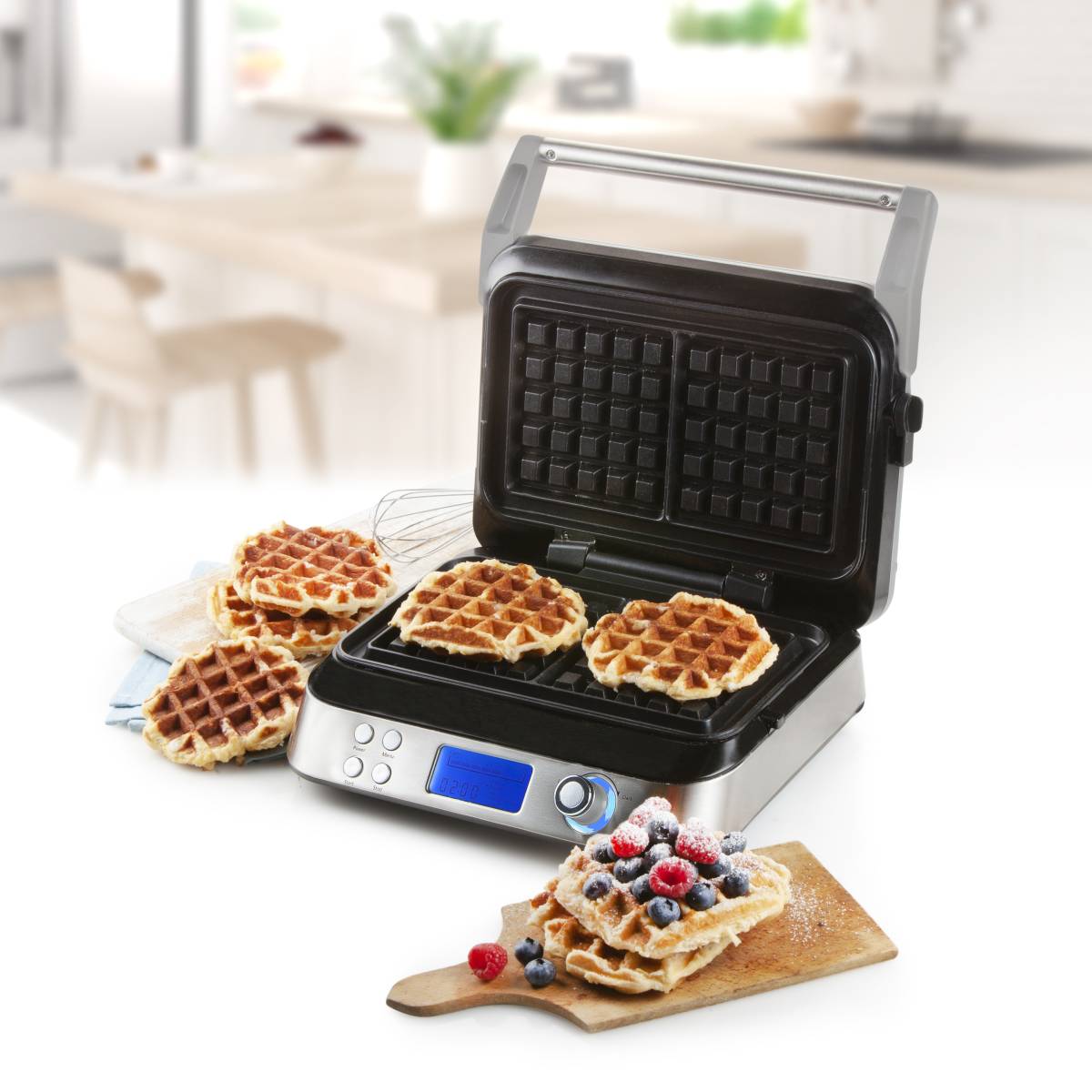 DOMO DO9219W Belgian waffle maker display, Belgian waffles regulation Power rating 1600 W