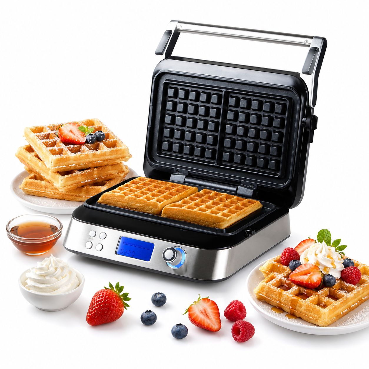 DOMO DO9219W Belgian waffle maker display, Belgian waffles regulation