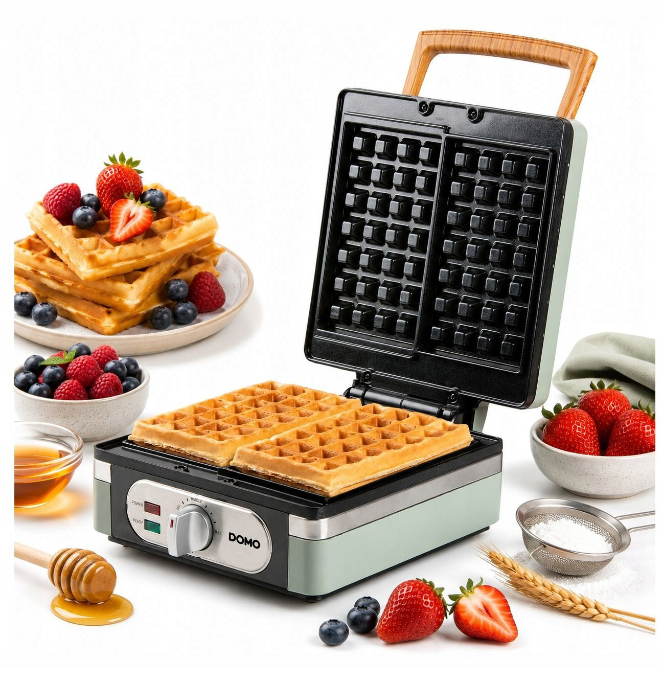 DOMO DO9273W Waffle Iron, 1400W, 2 Large Waffles, Temperature Control