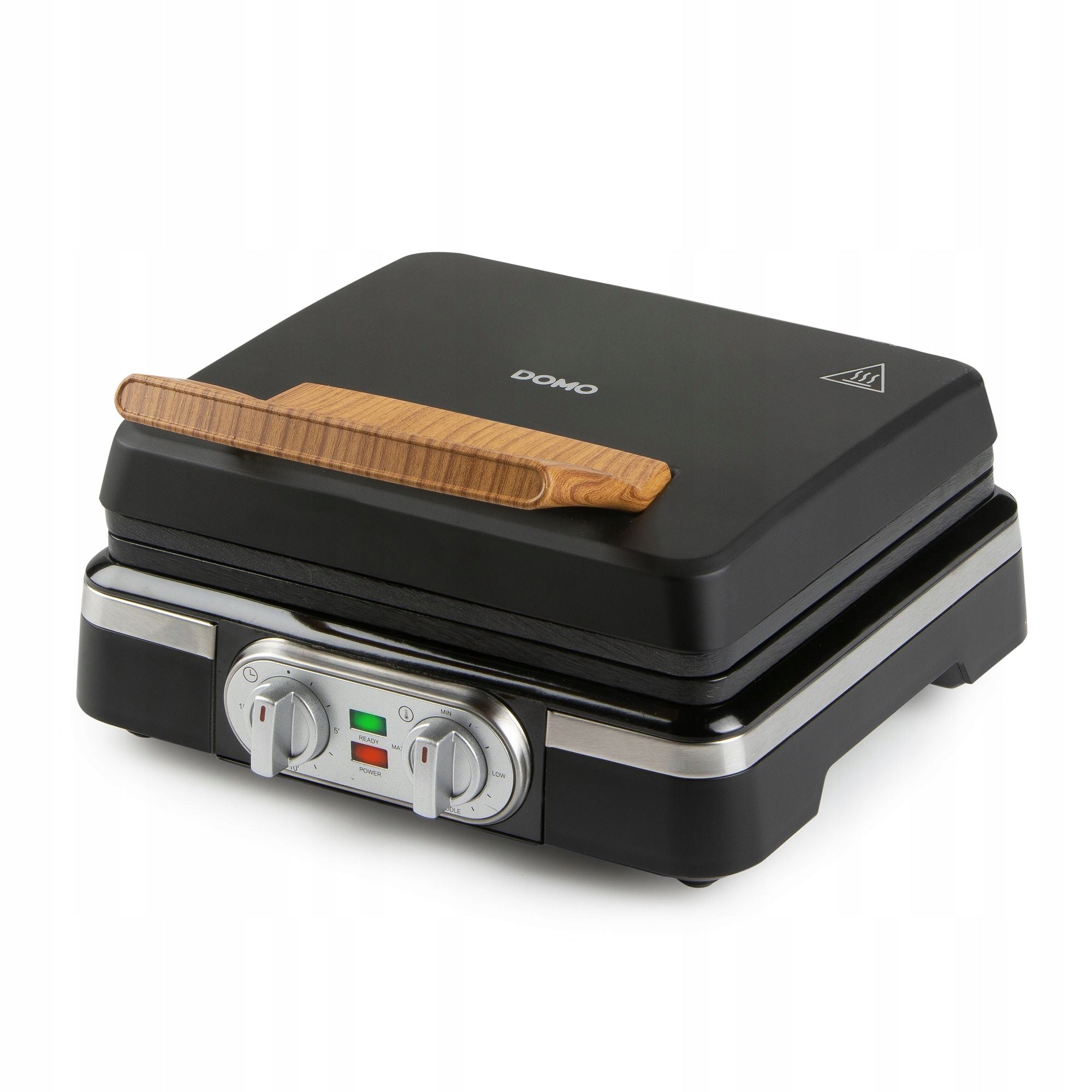 DOMO DO9281W Waffle Iron, 1520W, 2 Large Waffles, Temperature Control, Black Packaging status original