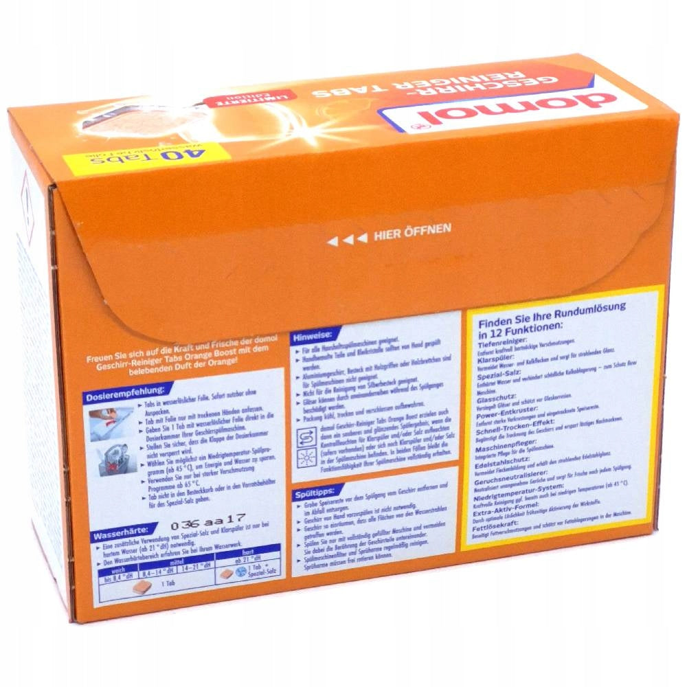 DOMOL ORANGE dishwasher tablets orange scent 40pcs from Germany Packaging status original