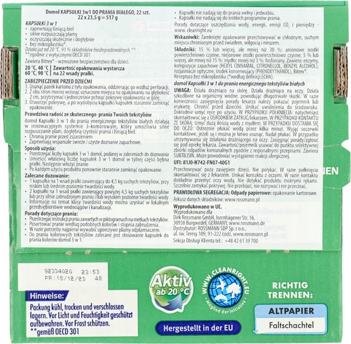DOMOL UNIVERSAL WASHING CAPSULES 22 PCS. Manufacturer code 4305615979564