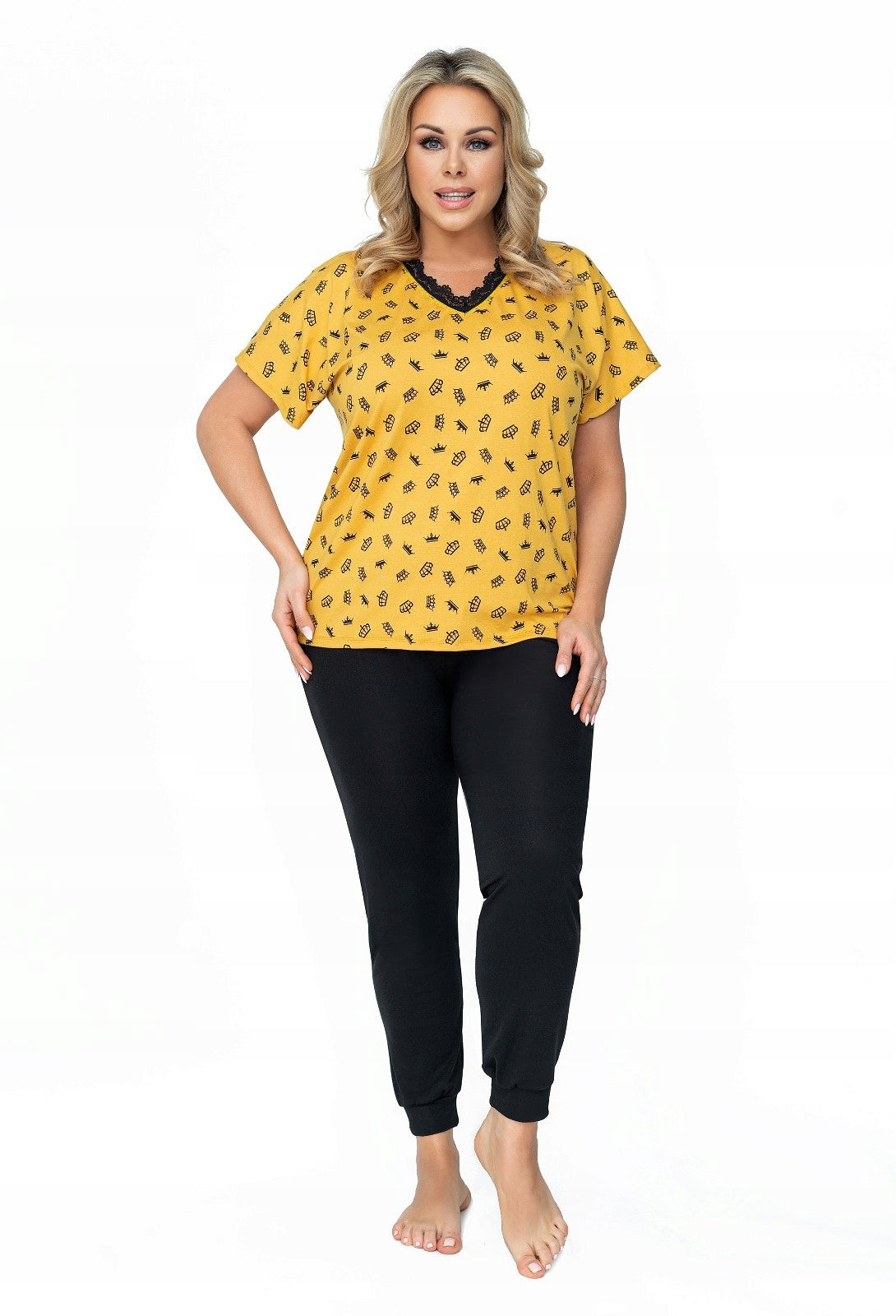 Zweiteiliger Pyjama mit Hose für Damen Donna Queen Plus 