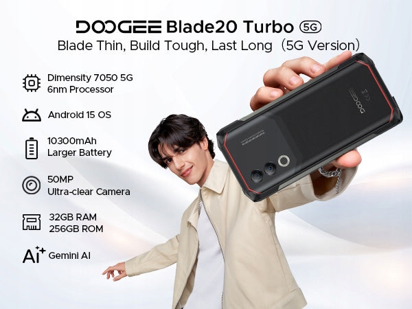 DOOGEE Blade20Turbo Smartphone 32/256GB 10300mAh 50MP 6.6"Android15NFCWiFi6 Manufacturer code BLADE20TURBO-BLACK