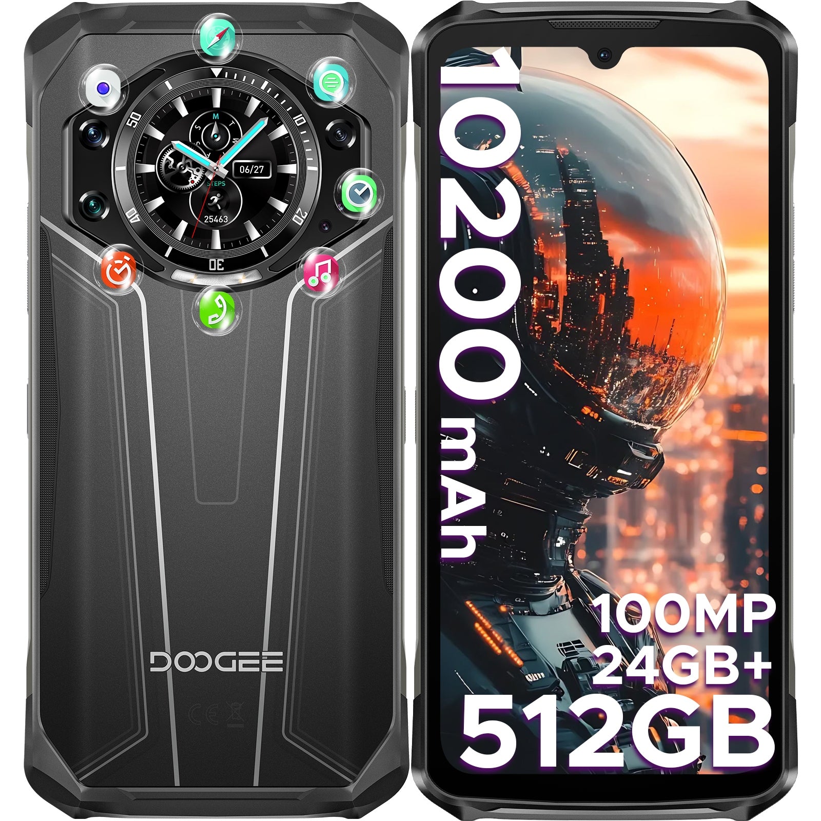 DOOGEE S119 24+512GB Smartphone 10200mAh 100MP6,72”120Hz 33W/NFC/IP68 Android
