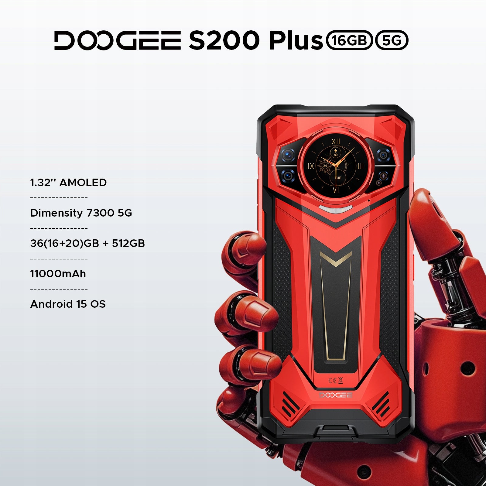 DOOGEE S200 PLUS Smartphone 36/512GB 10100mAh 100MP 6.72"FHD+ 120HZ 5G IP68 Charger included yes