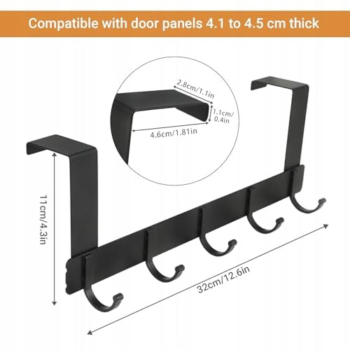DOOR HANGER 5 HOOKS BLACK STAINLESS STEEL MINIMALIST CHILD'S ROOM Manufacturer code Bez marki