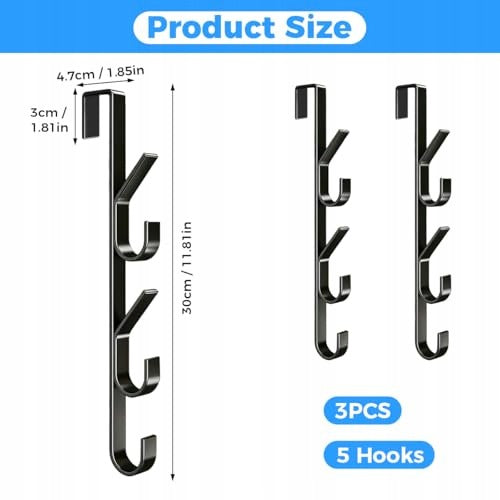 DOOR HANGER WITH 5 CARBON STEEL VERTICAL HOOKS SET OF 3PCS Manufacturer code Bez marki