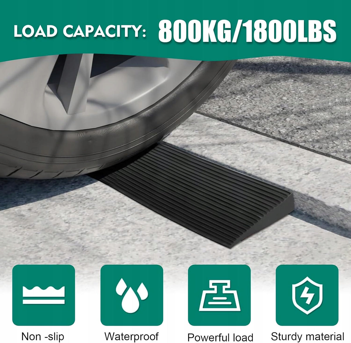 DOOR THRESHOLD RAMP RUBBER SELF-ADHESIVE LONG 1M WIDTH 8CM 800 KG Manufacturer code 0632389992586