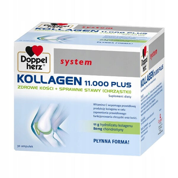 DOPPELHERZ KOLLAGEN 11000 plus Kollagen System 25 ml x 30 ampoules Product weight with unit packaging 1 kg