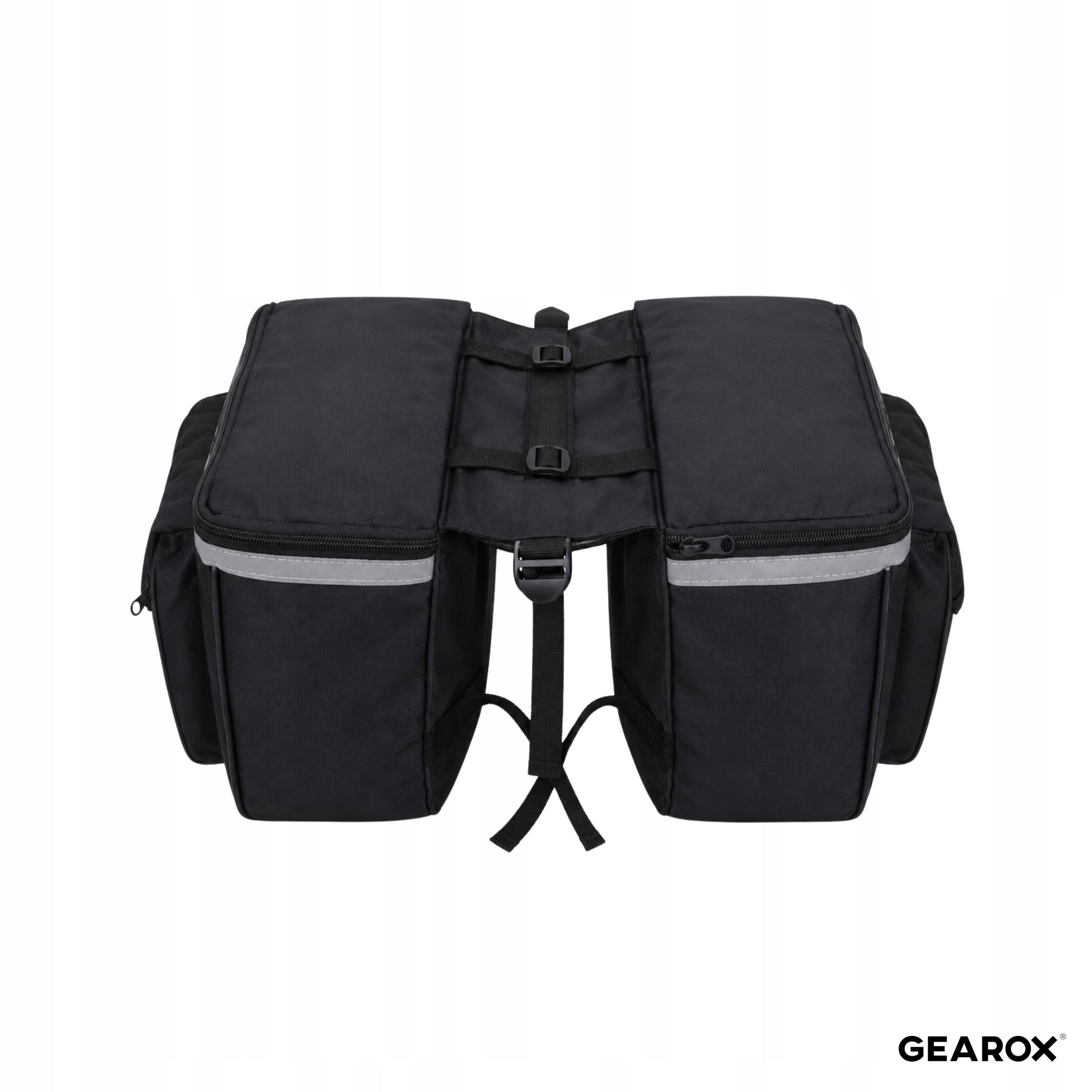 DOUBLE BICYCLE POUCH FOR TRUNK WATERPROOF BAG WITH REFLECTORS ROOMY Manufacturer code Gearox PODWÓJNA SAKWA ROWEROWA NA BAGAŻNIK