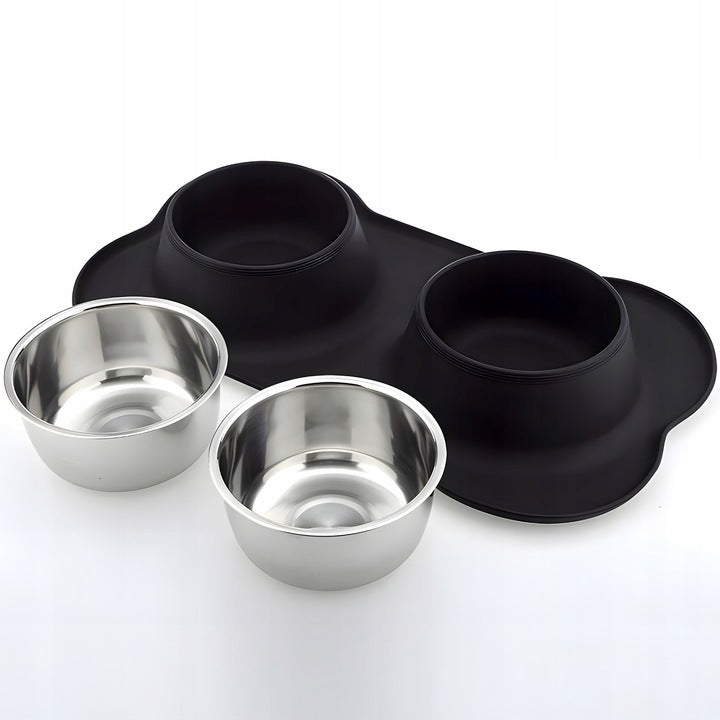 DOUBLE BOWL 400 ml FOR CAT DOG + NON-SLIP BOWL STAND Brand Aptel