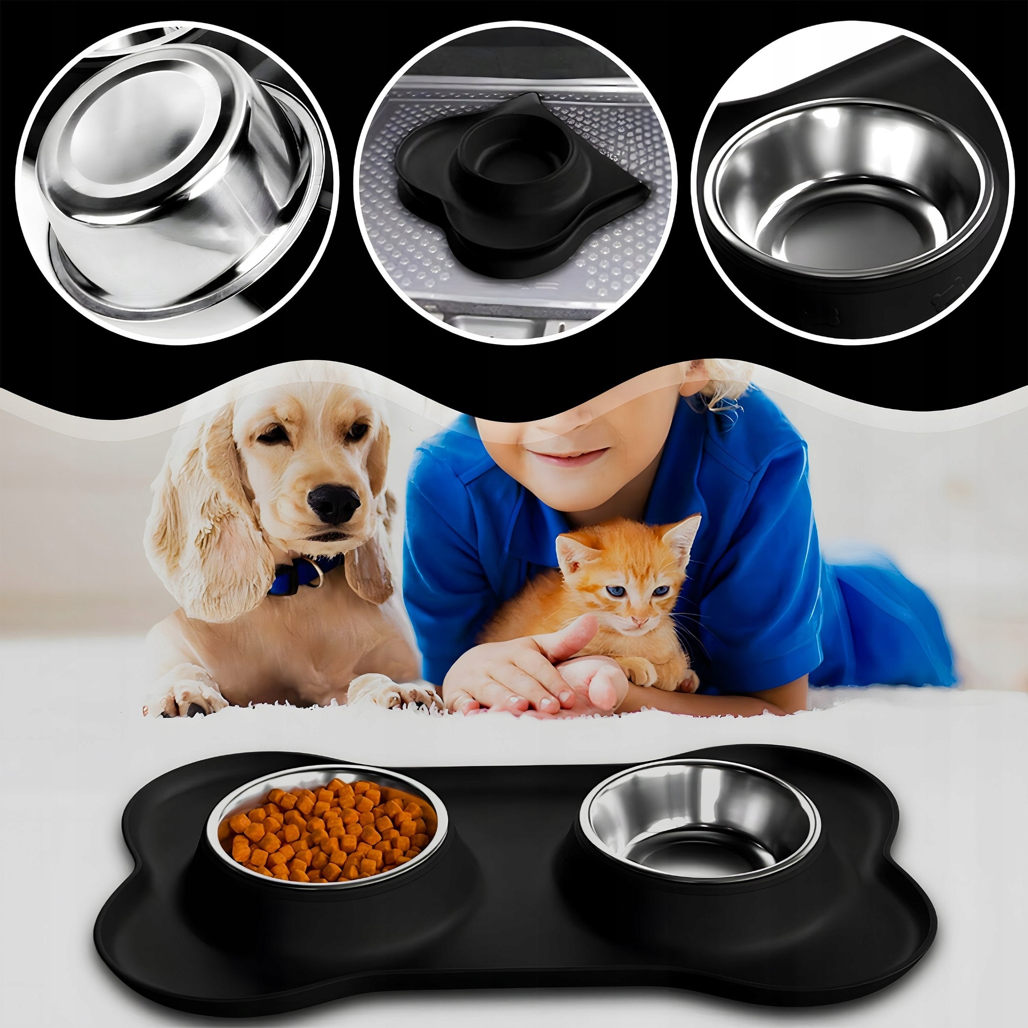 DOUBLE BOWL 400 ml FOR CAT DOG + NON-SLIP BOWL STAND Device type set of two bowls