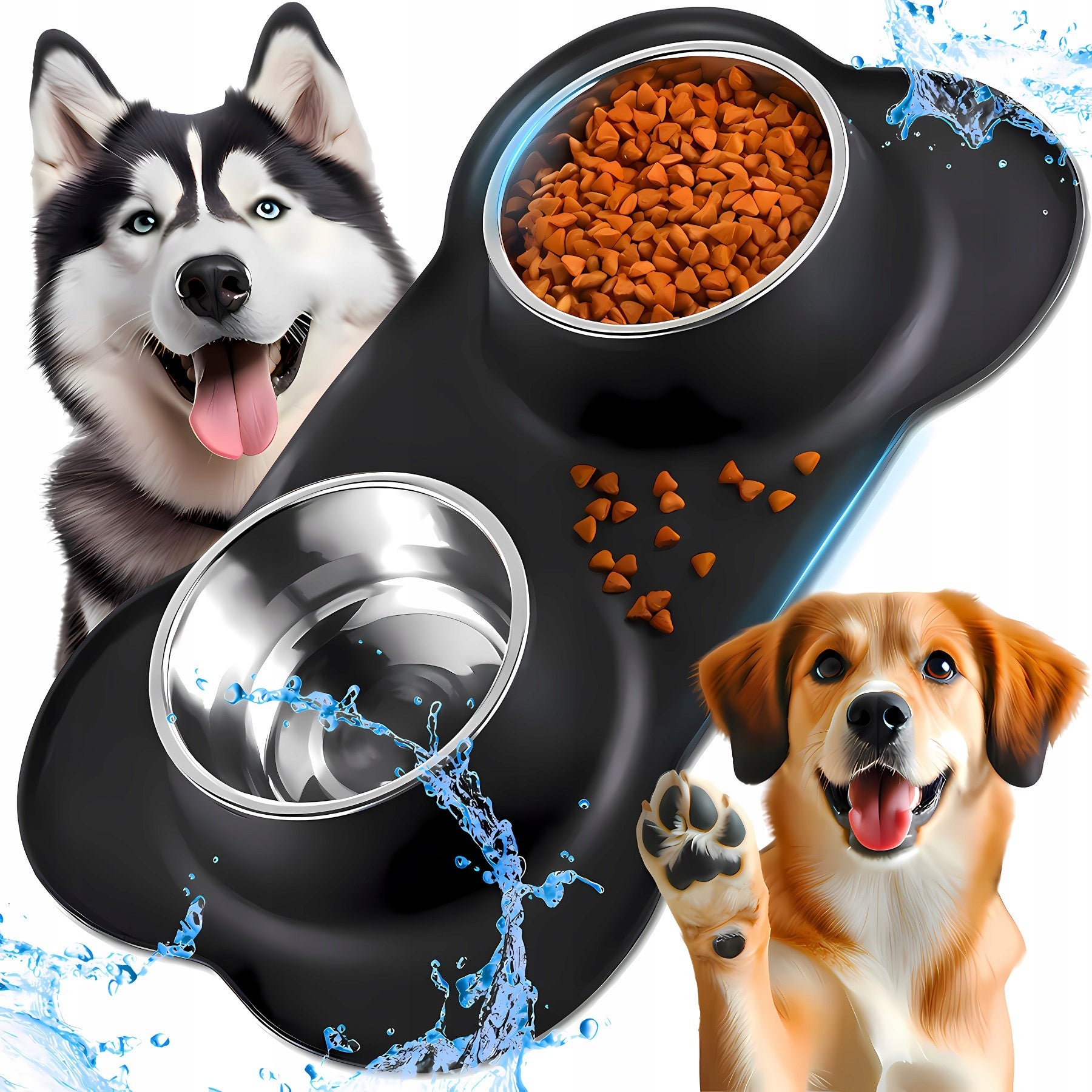 DOUBLE BOWL 400 ml FOR CAT DOG + NON-SLIP BOWL STAND
