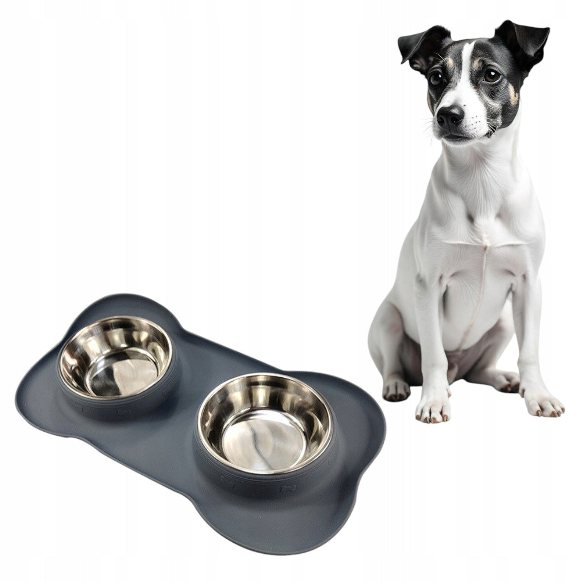 DOUBLE BOWL FOR DOG AND CAT + NON-SLIP BOWL PAD 2X350 ml