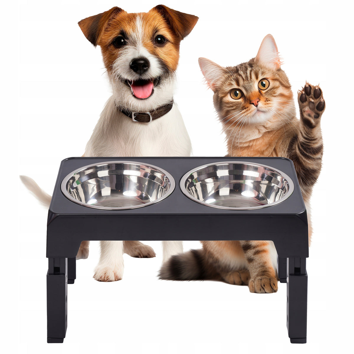 DOUBLE BOWL HEIGHT ADJUSTABLE FOR CAT DOG METAL