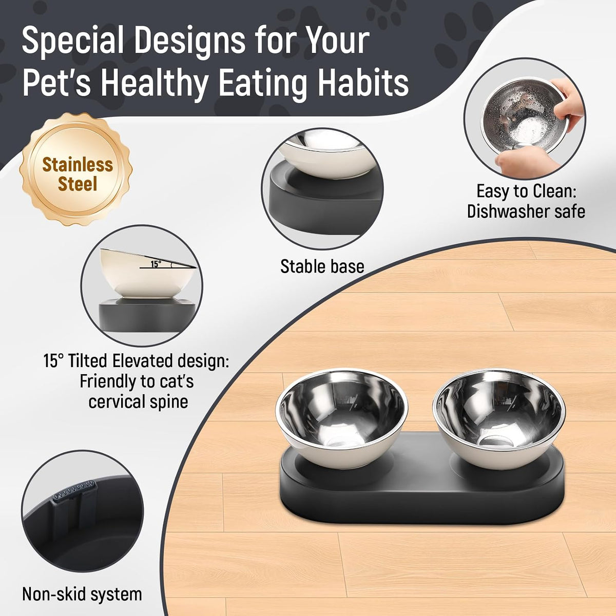 DOUBLE CAT BOWL INCLINED 15° STAINLESS STEEL RAISED Brand no brand